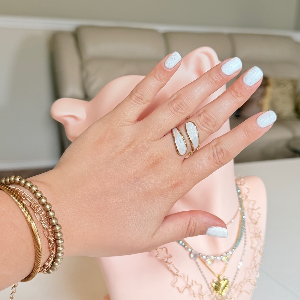 Gold Double Band White Stone Ring